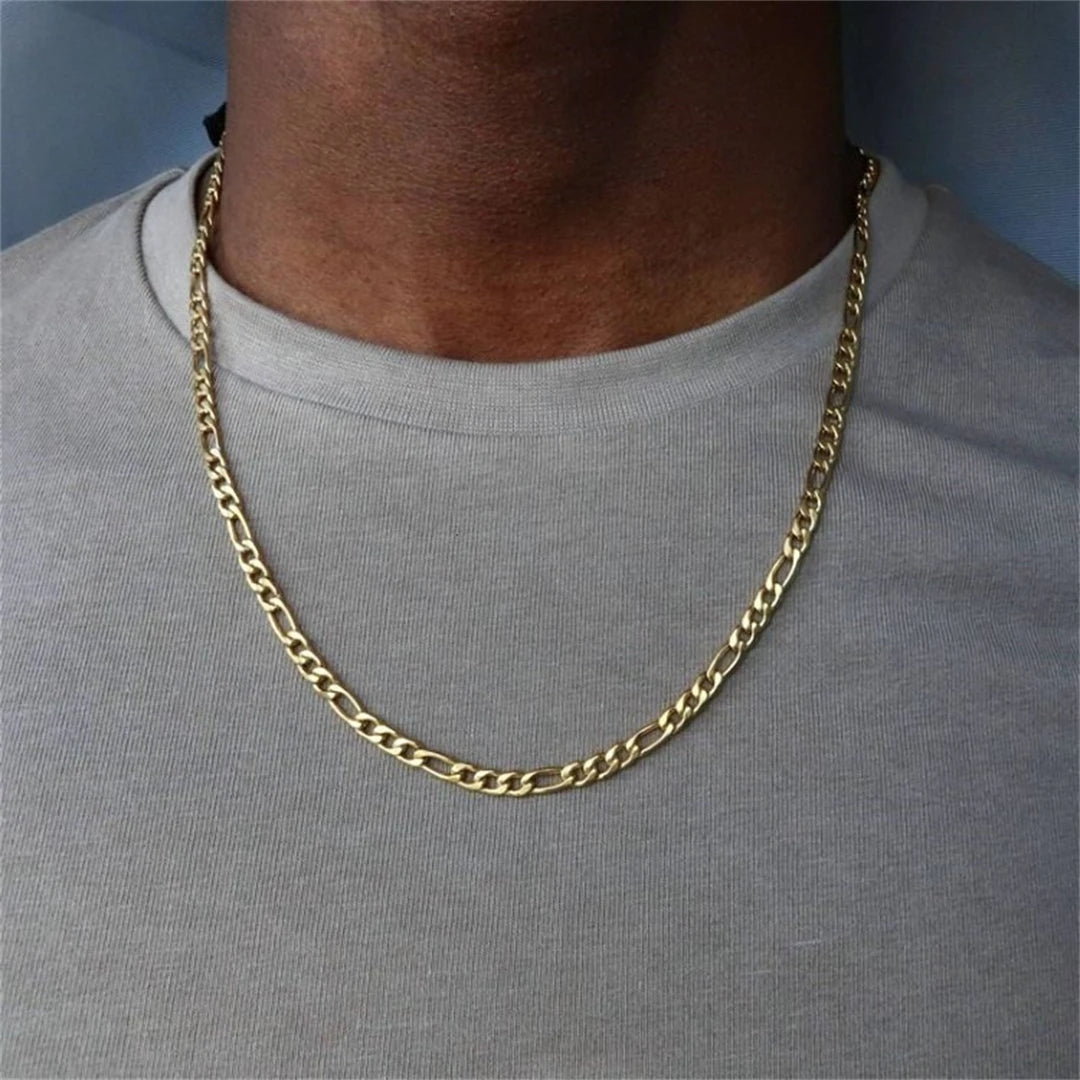 Fashion New Figaro Chain Necklace Men's Punk Silver Color Stainless Steel Long Necklace Men's Hip Hop Jewelry Gift