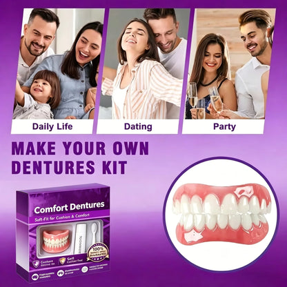 Adult Full Set Silicone Fake Teeth Upper & Lower Dentures Soft Comfort Fit Natural Smile Oral Beauty Accessories