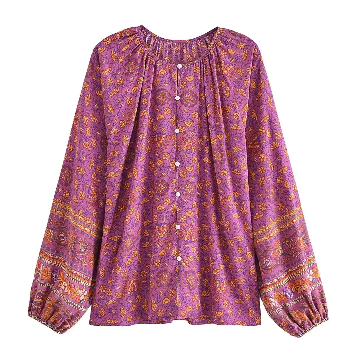 Boho Inspired purple floral print long sleeve blouse women button-up bohemian women tops gypsy hippie blouse shirt tunic blouse