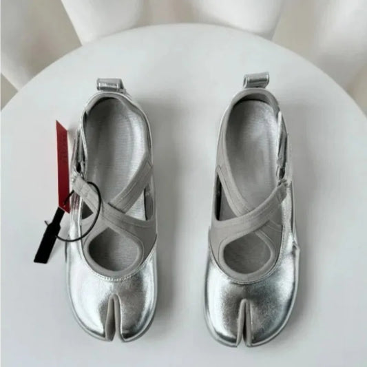 Cross split toe Mary Jane Single Shoes Women 2026 New Versatile Flat Ballet Casual Shoes