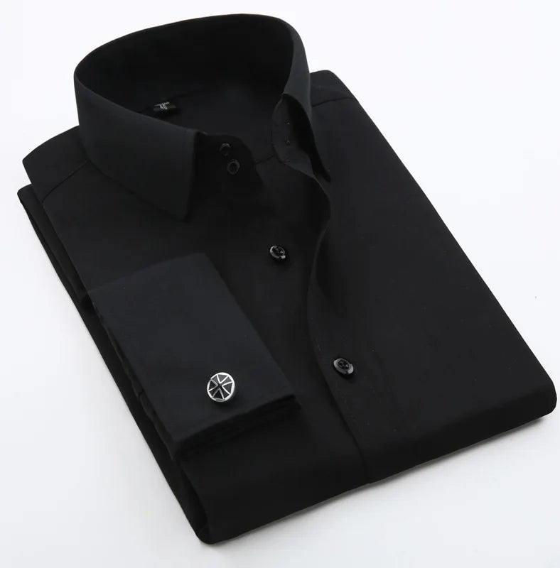 Quality Men Casual Slim Fit Shirt Mens Long Sleeve Business Dress Shirts French Cufflinks Shirt Male Striped Shirt