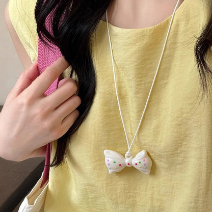 LATS Rainbow Dopamine Color Bow Heart Necklace for Women New Design Long Halterneck Accessory Fashion Jewelry Gift
