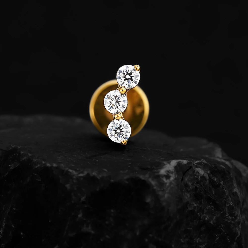 Right Grand ASTM F136 Titanium Triple CZ Helix Tragus Flat Back Earring 16G Dainty Ear Climber Cartilage Stud Piercing Jewelry
