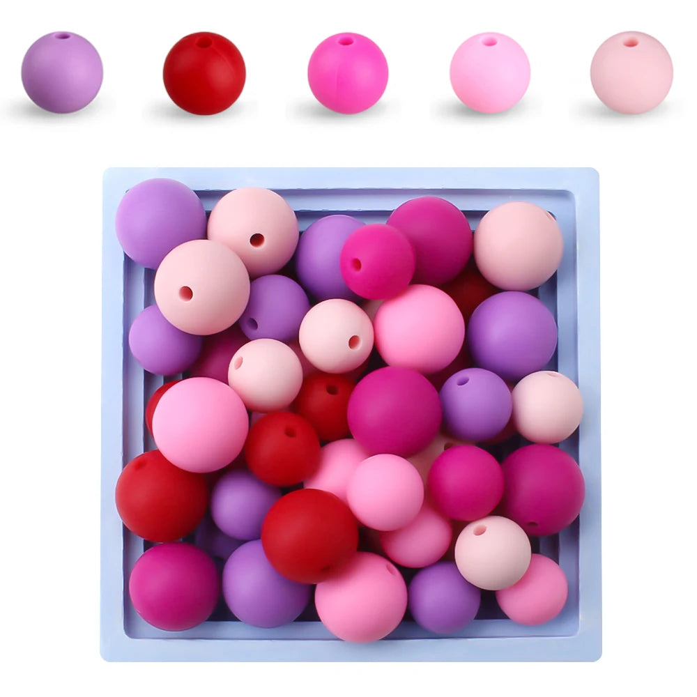 50Pcs/Lot 15mm 9mm 12mm Silicone Beads for DIY KeyChains Jewelry Making Pen Necklace Bracelet Round Loose Beads Choose Color