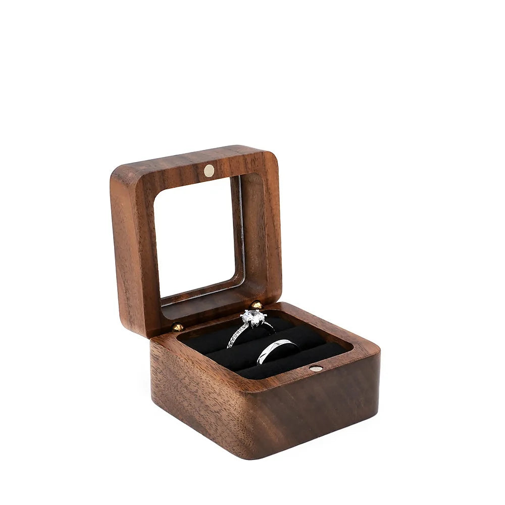 Black Walnut Solid Ring Box Single Double Ring Box Earrings Box Cufflinks Box Vintage Wooden Ring Box Exquisite Gift Box