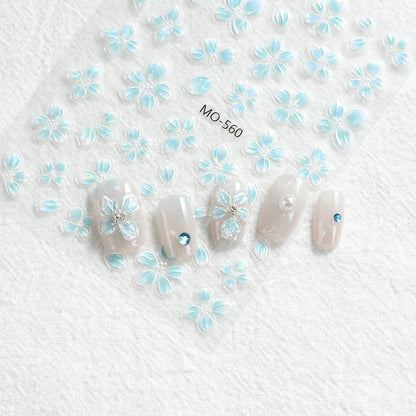5D Embossed Nail Art Decals Elegant Petals Florals Daisy Flowers Leaves Adhesive Sliders Stickers For Manicure Tips Decoration