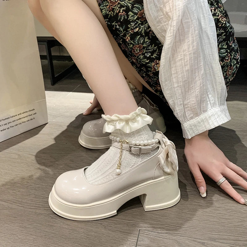 Spring/Summer High Heels with Skirts High Heels Pearl Buckles Mary Jane Business Women's Shoes Banquet Casual Shoes for Women