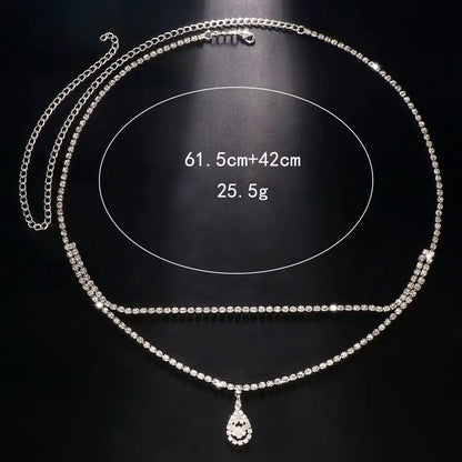 Luxury Rhinestone Double Chain Water Drop Waist Chains Body Jewelry for Women Crystal Body Belly Chain Body Decoration Accessory