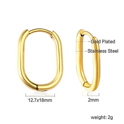 LUXUSTEEL Simple Rectangle U-Shaped Round Cirlcle Hoop Earrings For Women 12/14/16MM Anti-allergy Earrings
