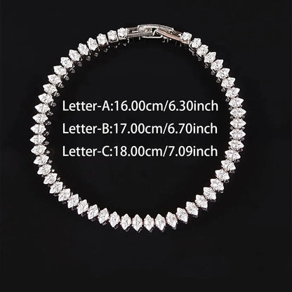 2024 New Marquise Oval Square Cut Luxury Silver Color on Hand Tennis Bracelet Bangle for Women Party Gift Jewelry S7062