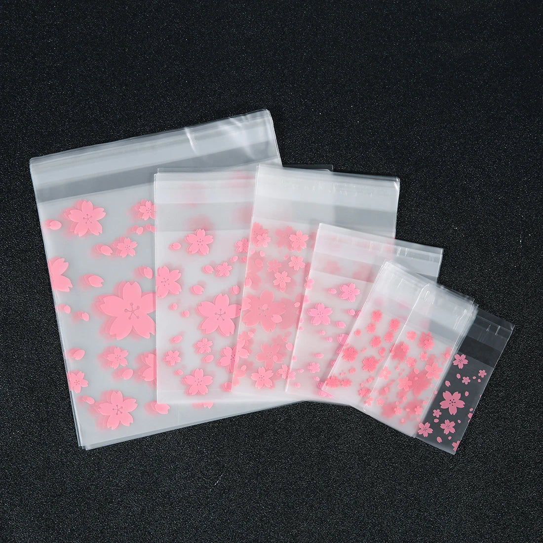 100pcs/lot Sakura Transparent Self Sealing Bag Pink Flower Pattern Plastic Bag Candy Cookie Storage Bag Jewelry Packaging Bag
