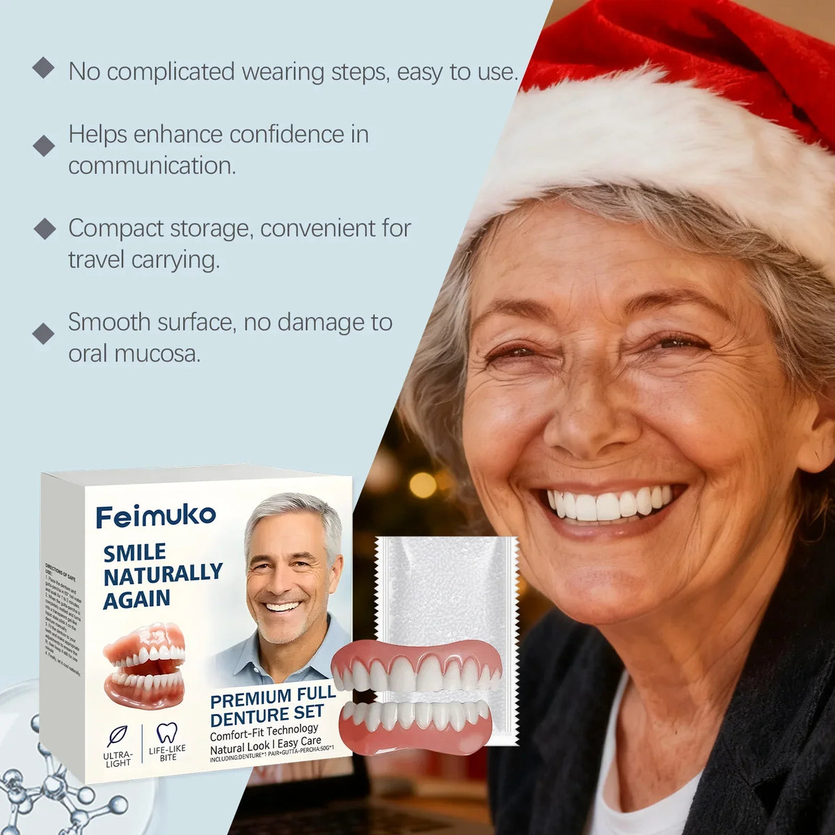 Dentures Full Set Natural Upper Lower Silicone Denture Braces For Men Women Instant Confident Fake Teeth Oral Hygiene Care Tool