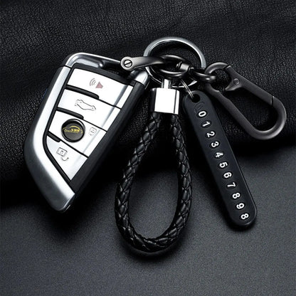 Ingemark Trendy DIY Mobile Phone Number Plate Pendant Keychain Men Punk Woven Leather Rope Anti-lost Car Key Chain Accessories