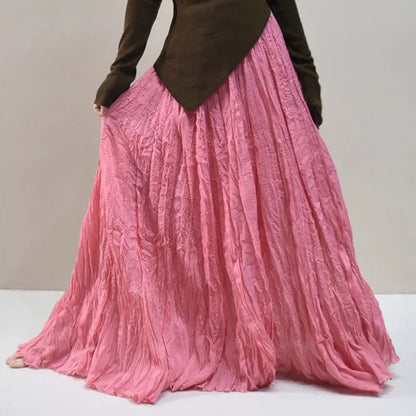 Pleated Long Skirts Women 2026 Spring Summer Fashion Loose Casual Elegant Maxi Skirt