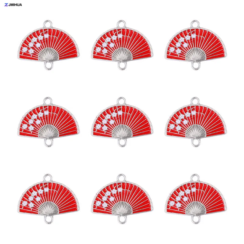 15pcs Enamel Fan Charms Connector Sakura Pattern Pendants For Crafts Jewelry Making DIY Bracelets Earrings Accessories