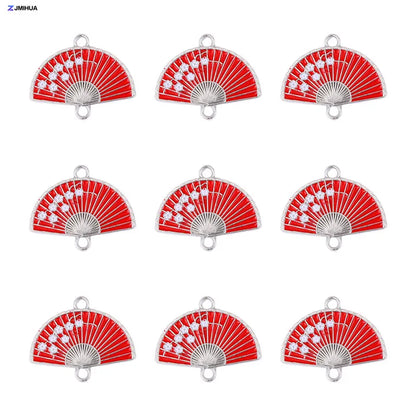 15pcs Enamel Fan Charms Connector Sakura Pattern Pendants For Crafts Jewelry Making DIY Bracelets Earrings Accessories