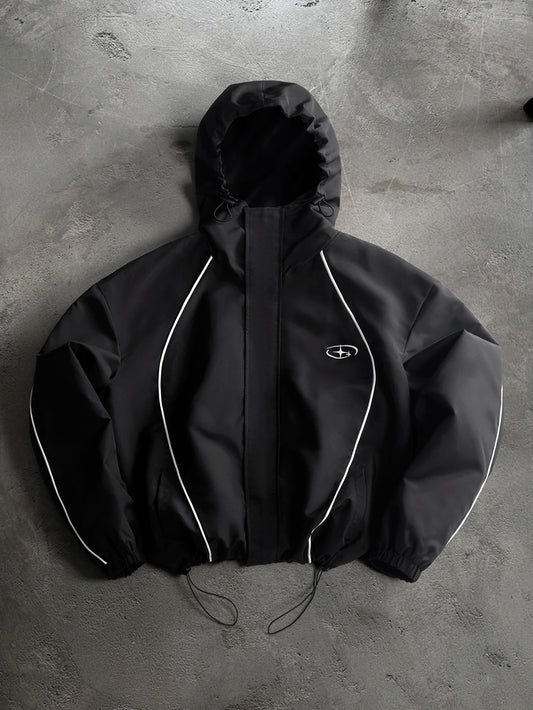 Men's & Women's Cropped Hooded Jacket Y2K Racing Color Block Zip‑Up Streetwear Windbreaker Outerwear S‑2XL