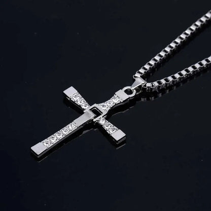 Classic Rhinestone Sliver Color Pendant Men Crystal Jesus Cross Necklace Activity Male Gift Jewelry Wholesale Dropshipping