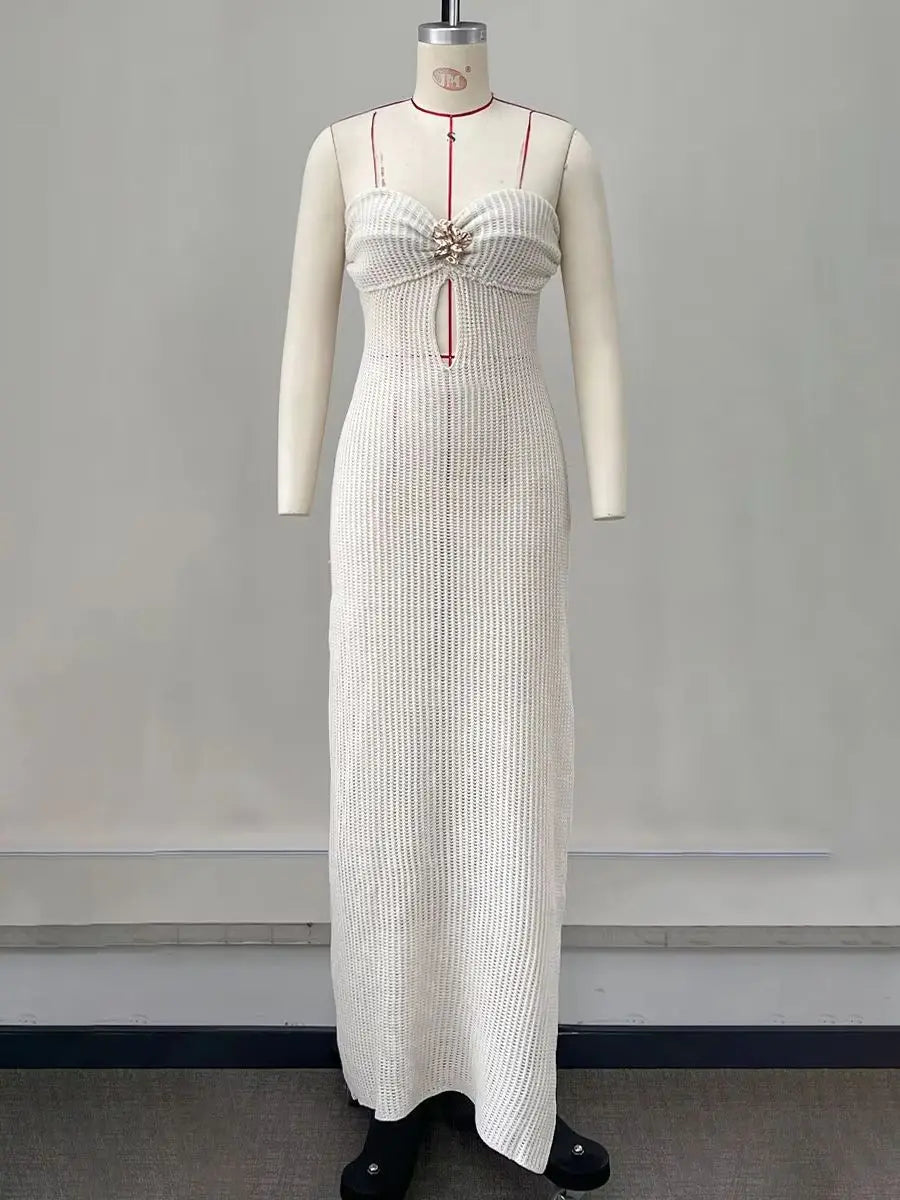 Knitting Maxi Dress Halter Corchet Sleeveless Dress Cut Out Dresses Women Bandeau Dress Summer Party Evening Female