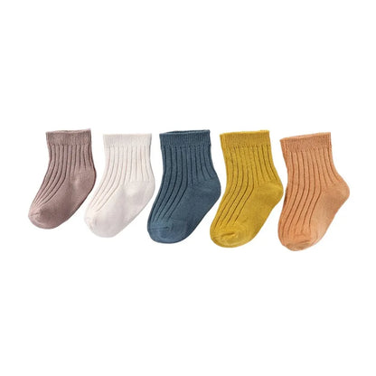 5 Pairs Unisex 100% Cotton Baby Girl Socks Non-Slip Solid Color 0-5T Elasticity Newborn Baby Boy Socks Infant Accessories
