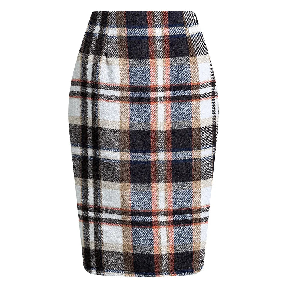 2025 Autumn and Winter Women's Plaid Hip Skirt Zipper Slim Wool Blend Fashion Office Pencil Skirts Midi Skirt