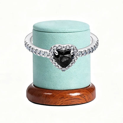 New 925 Silver Sparkling Double Heart Blue Pear Blossom Ice Pillar High Princess Crown Ring Fashion DIY Charm Jewelry