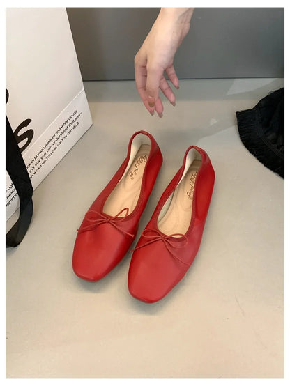 2024 Fashion Candy Color Flats Ballet Shoes Women Female Ballet Round Toe Shallow Bow Knot Ballerina Soft Moccasin Zapatos Mujer