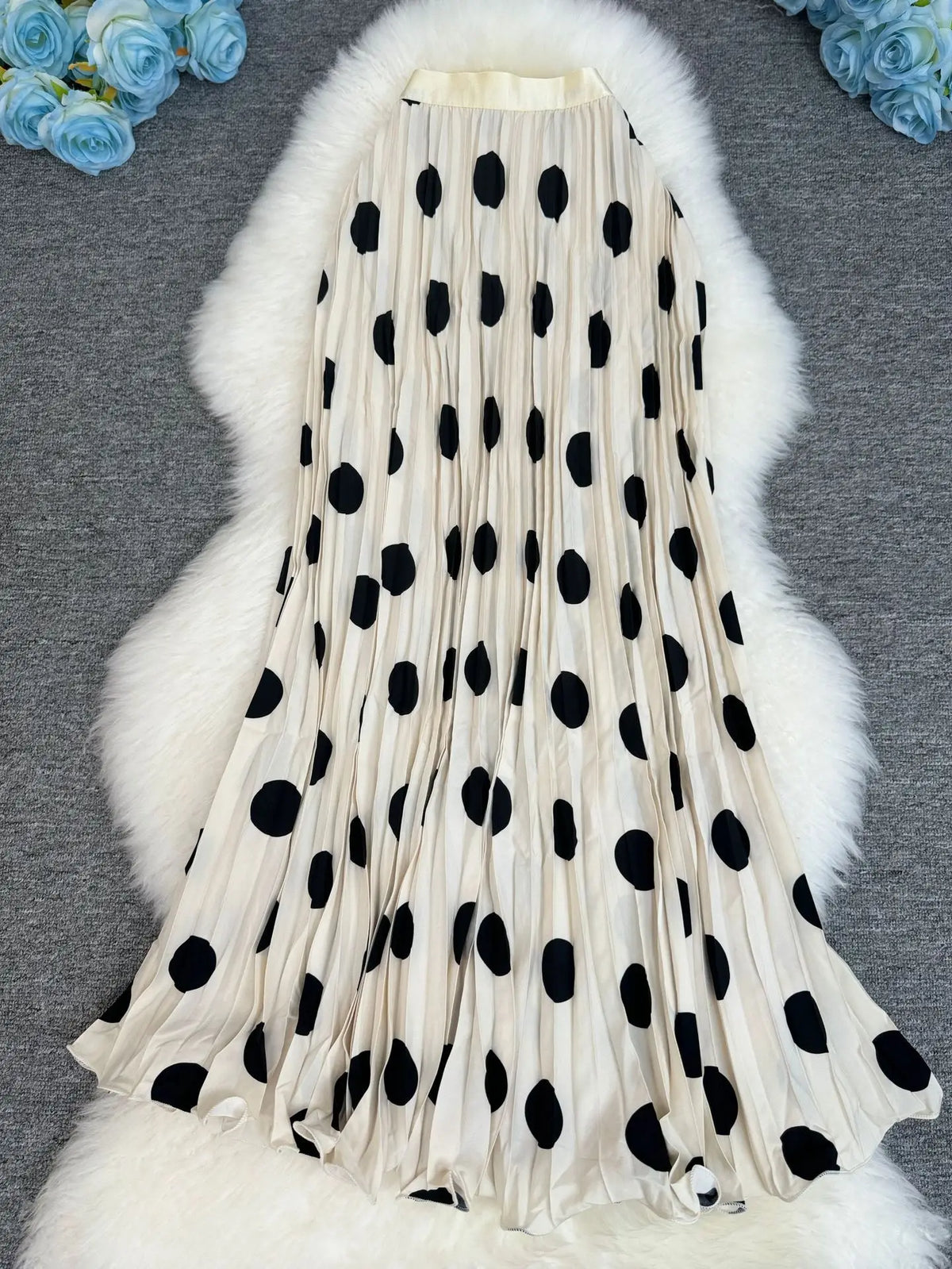 Polka Dot Print High Elegant A-line Pleated Long Skirt For Women 2025 Spring autumn Office Lady Casual Leopard Skirts
