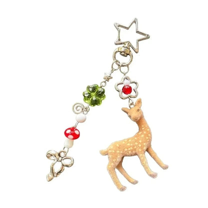 Cute Portable Deer Keychain 11.5cm Length Korean Style Phone Charms Handmade DIY Bead Case