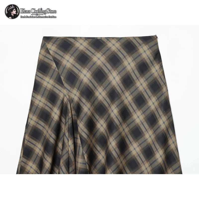 Women's Lace-Trim Asymmetric Plaid Skirt