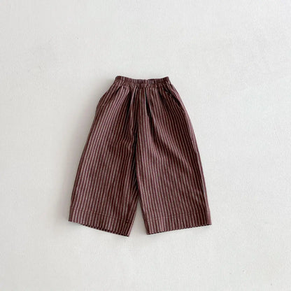 Boys Girls Linen Cotton Stripe Trousers For Children's Clothes Fall Spring Boy Loose Casual Harem Pants Kids Long Pants for 1-7T