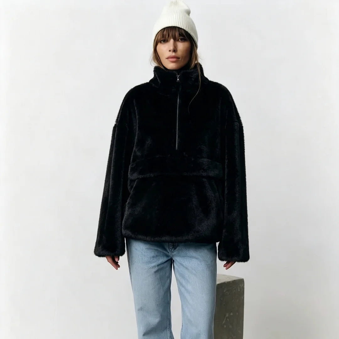 Laur 2026 Designer Faux Fur Coat, New Winter Style, Warm Pullover Zipper Top Simple Stylish And Elegant