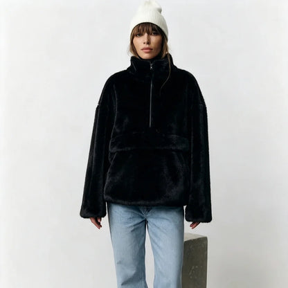 Laur 2026 Designer Faux Fur Coat, New Winter Style, Warm Pullover Zipper Top Simple Stylish And Elegant