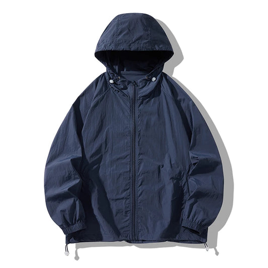 Summer Hooded Thin Jacket Men Waterproof Sun Protection Clothing Full Zipper Quick Dry Skin Black Windbreaker Coat
