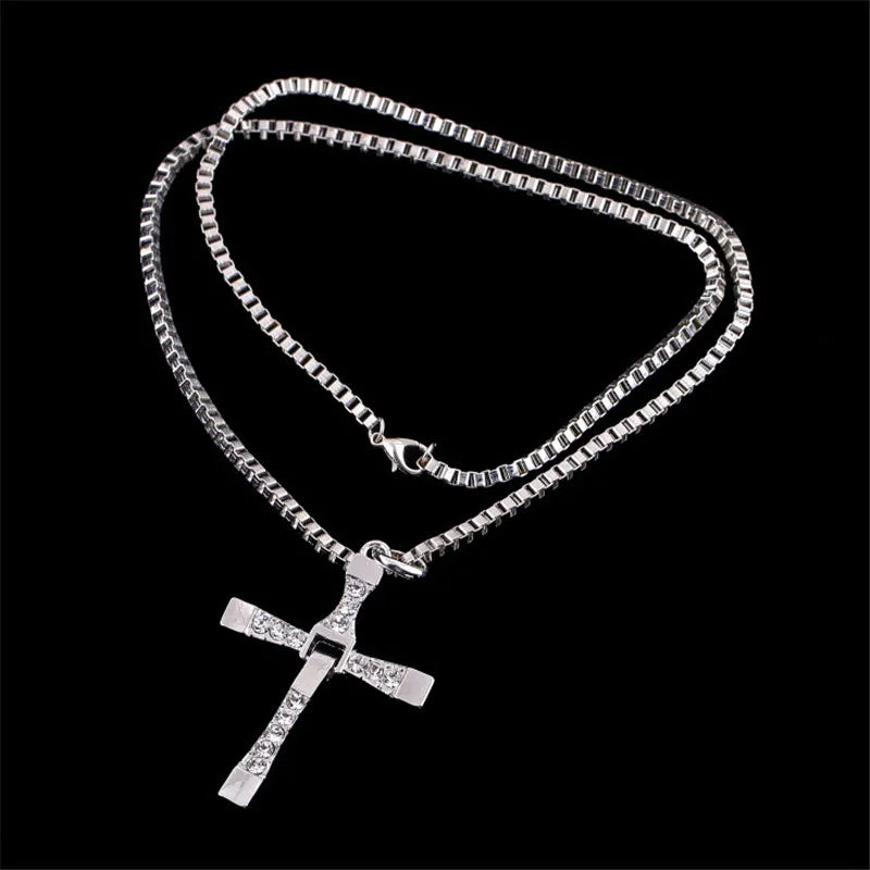 Classic Rhinestone Sliver Color Pendant Men Crystal Jesus Cross Necklace Activity Male Gift Jewelry Wholesale Dropshipping