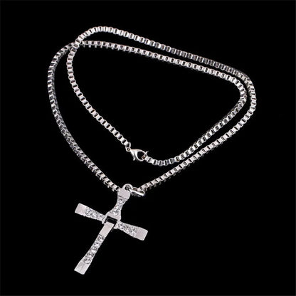 Classic Rhinestone Sliver Color Pendant Men Crystal Jesus Cross Necklace Activity Male Gift Jewelry Wholesale Dropshipping