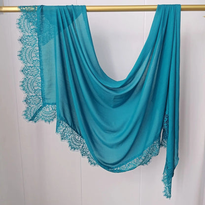 Ramadan Rayon Cotton Modal Hijab Scarf Lace L Edge Splicing Turban Breathable Shawl Cotton Plain Scarf Headscarf Women Hijabs
