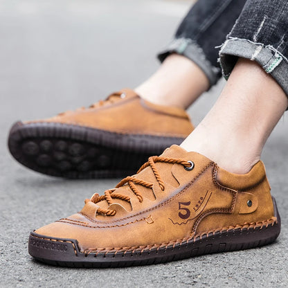 Shoes Men PU Leather Casual Shoes Comfortable Soft Classic Ankle Non Slip Flats Moccasin Hand Stitching Casual Boots Men's Shoes
