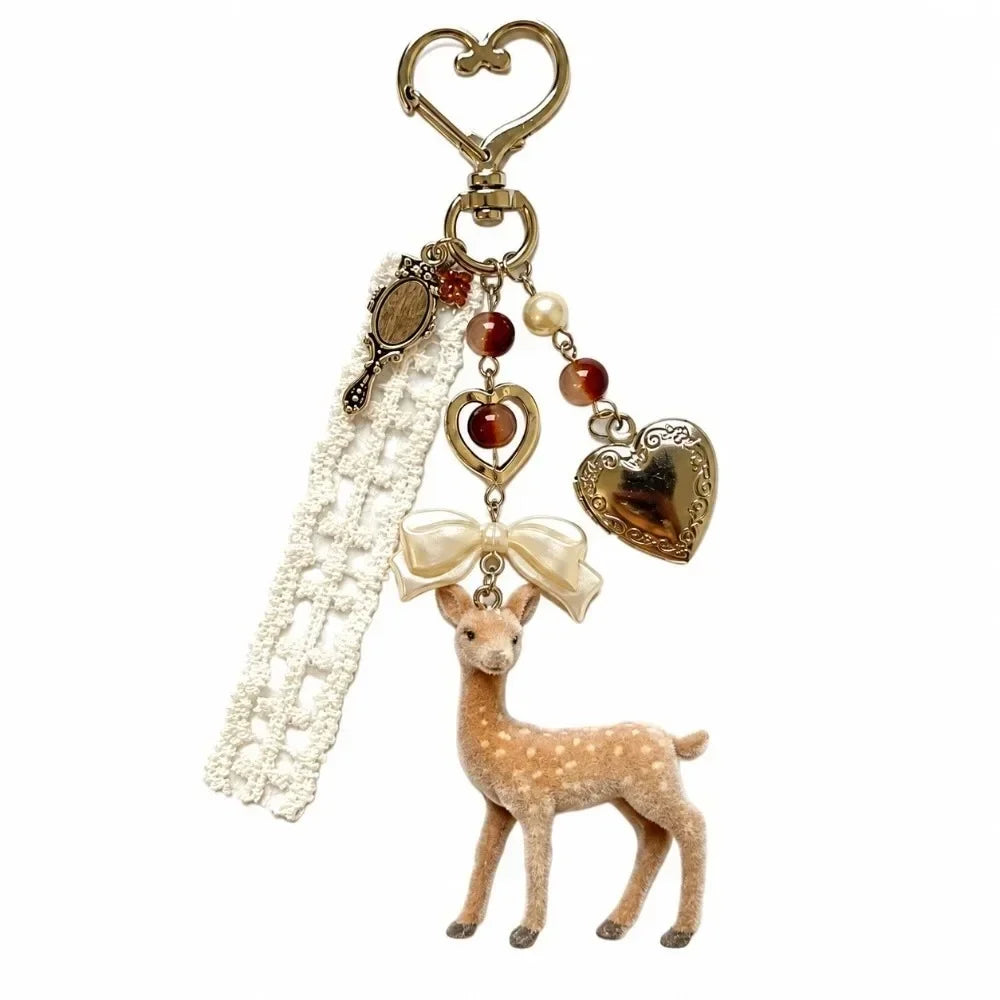 Cute Portable Deer Keychain 11.5cm Length Korean Style Phone Charms Handmade DIY Bead Case