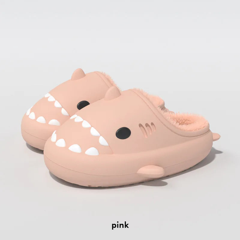 Litfun Fuzzy Shark Slippers For Women Men Winter Indoor Plush Cartoon Cotton Shoes New Outdoor Adults Kids Waterproof Furry Shoe