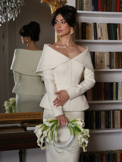 Customized Exquisite Jersey Pleat Sequined Sheath Off-the-shoulder Midi Bespoke Occasion Evening Dresses Pastrol