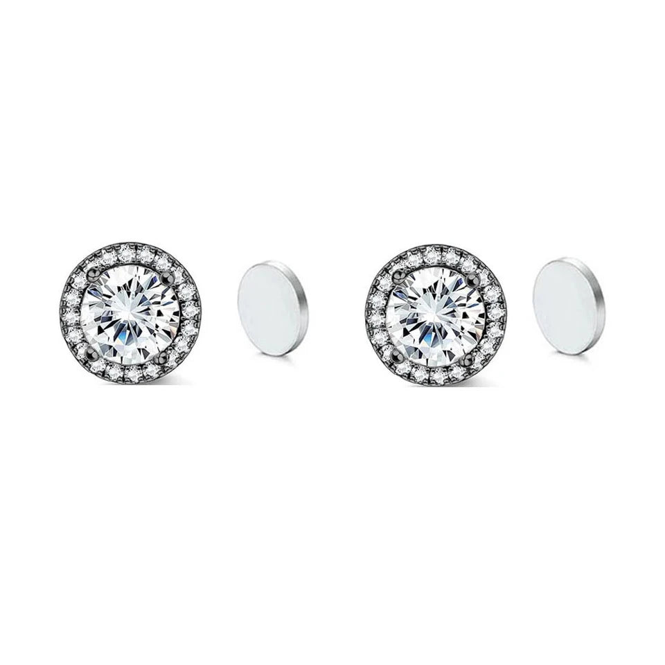 ZAKOL New 1 Pair Buling Cubic Zirconia Stainless Steel Magnetic Ear Clip Simple Fashion No Piercing Stud Earrings for Women Men