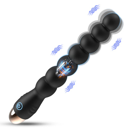 Vibrating Anal Bead Prostate Massager - Anal Plug Toy Made of Soft Silicone, Suitable for Male Beginners and Female Partners