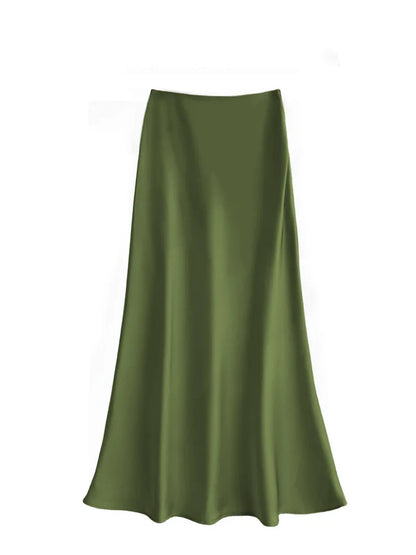 French Style Chic Women's Acetic Acid Satin Flowy High Waist Hip Hugging Skirt for Spring/Summer Fishing Tail Skirt A-line Skirt