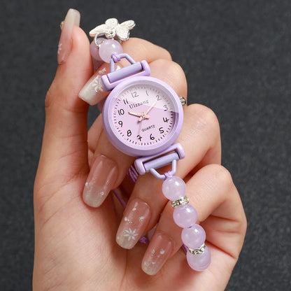 Fashion Arabic Dial Women Watches Girls Students Beads Strap Quartz Wristwatch with Butterfly Relogio Feminino (Without Box)
