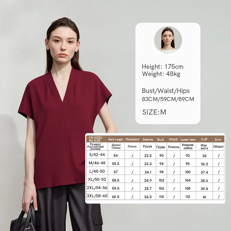 AMII Minimalism 2026 Summer Women's T-shirt Classic Style Casual V-neck Short Sleeve Solid Stretch Female Tops & Tees 12312013