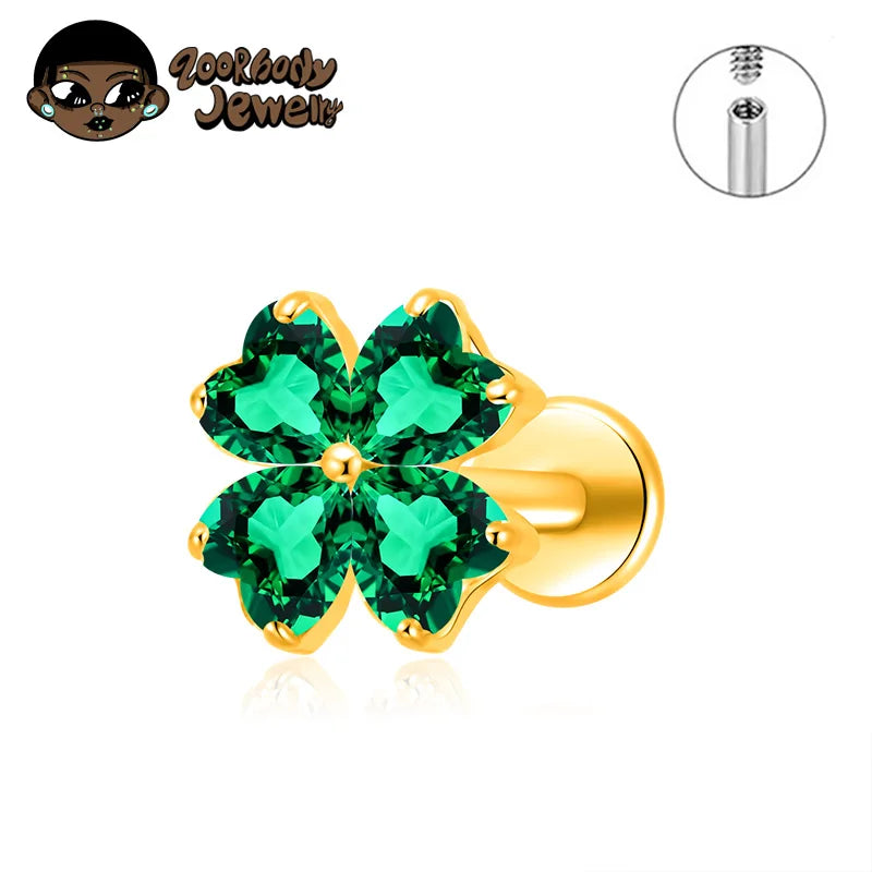 ASTM F136 TItanium with Heart CZ Flower Lab Piercing Labret Lip Studs Sparkle Ear Tragus Helix Conch Lobe Earrings Body Jewelry