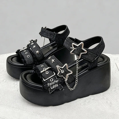 2026 Summer Women's Gothic Chunky Platform Wedges Sandals Chain Street Cool Slide Sandals Women Shoes Walking Comfy