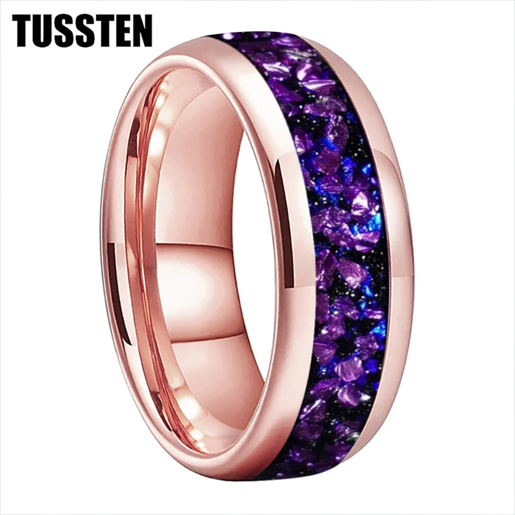 TUSSTEN 4/6/8MM Men's and Women's Wedding Tungsten Ring Galaxy Orion Nebula And Purple Crystal Stone Inlaid Comfortable Fit