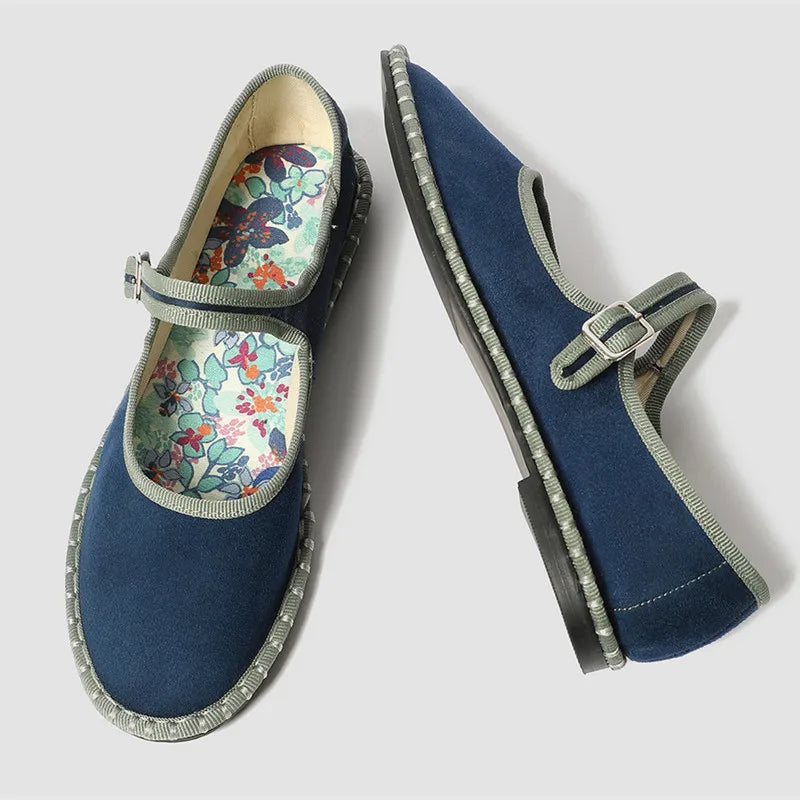 2026 Spring Designer Ballet Flats for Women Luxury Velvet Floral Pattern Buckle Design Mary Jane Shoes Elegant Party Dress Shoes